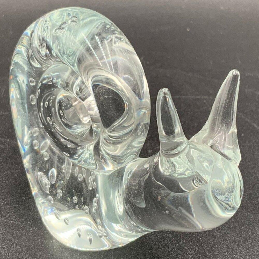 Snail (Gastropod) Paperweight Clear Art Glass with Controlled Bubbles 3" Tall